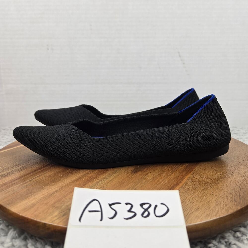 Rothy's Womens 7.5 The Point Black Solid Knit Casual Daily Lifestyle Slip Flats